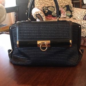 Salvatore Ferragamo black leather & weave satchel